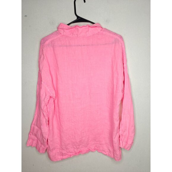 C&C California Women's Barbie Hot Pink 100% Linen Blouse Size Medium 3/4 Sleeve - Picture 3 of 7